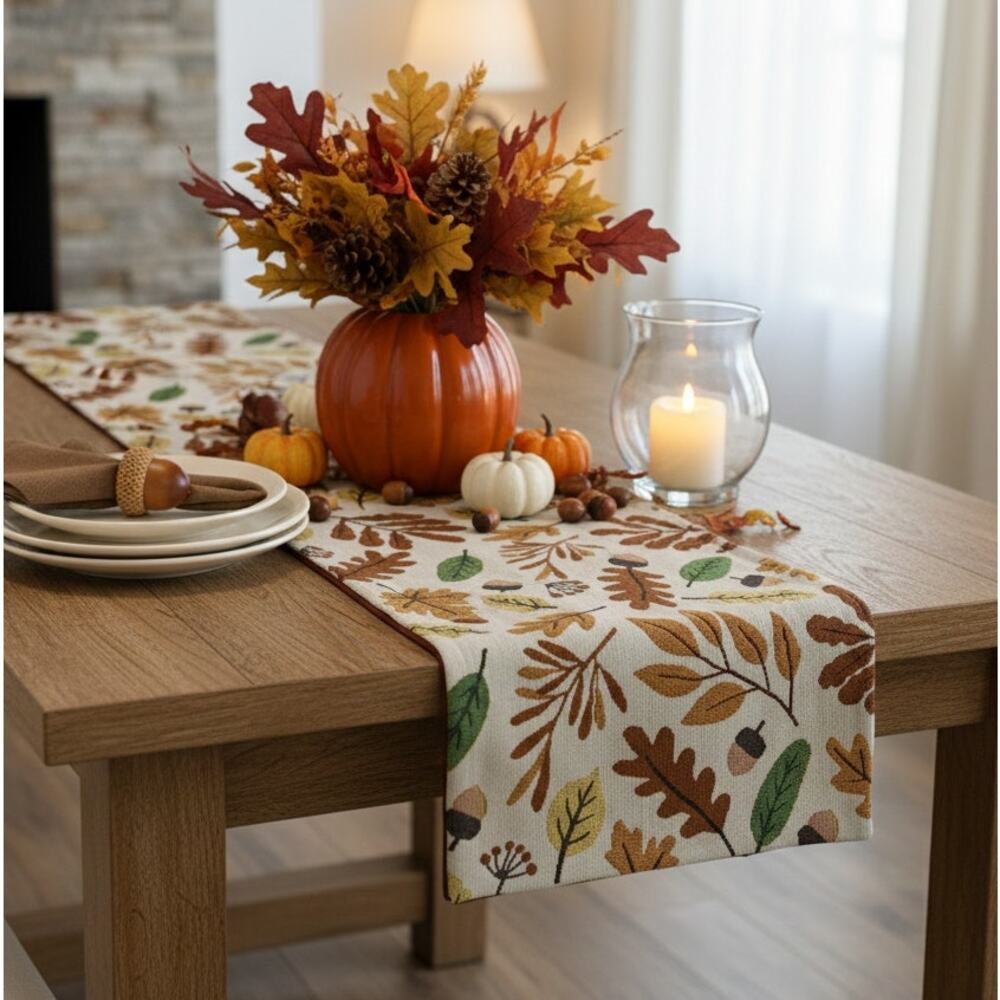 Celebrate Together Fall Leaves Table Runner Rust Red Orange Green